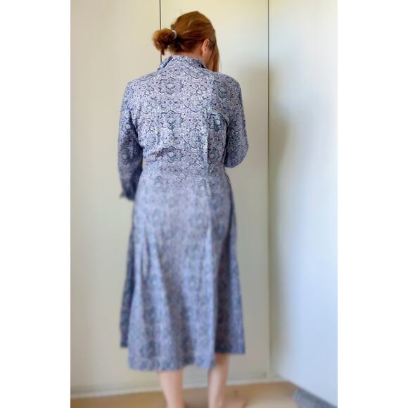 Vintage 70s Womens Dress Graphic Print Size M Gray Purple Day Dress Retro - Picture 5 of 10